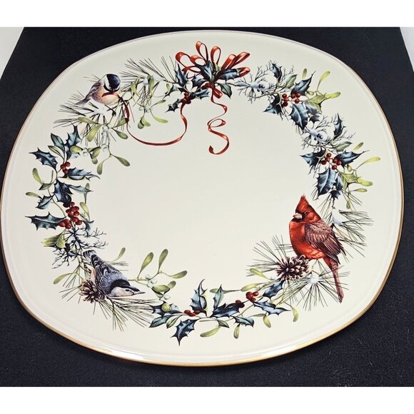 Lenox Winter Greetings Fine Ivory China Square Serving Platter & Bowl (1996) - Picture 6 of 11